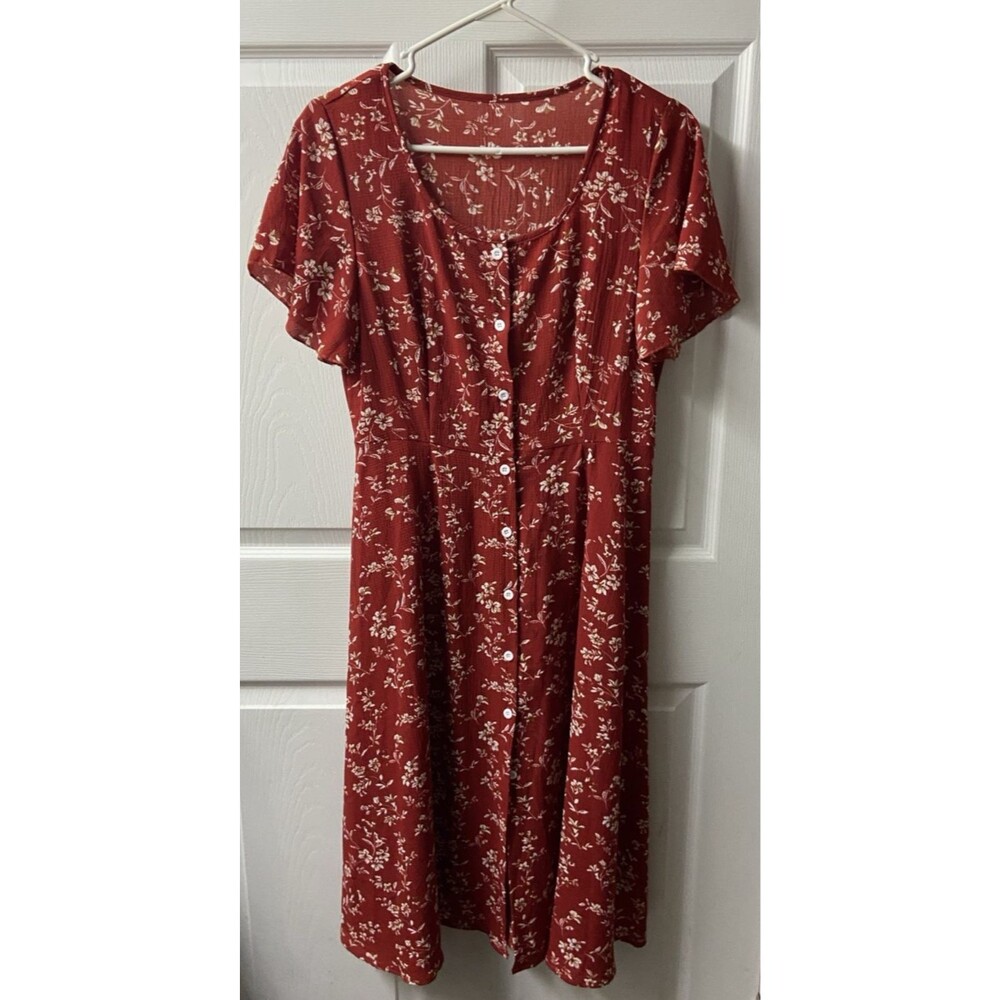 No brand Shirt Dress Womens Medium No Tags Red Floral Short Sleeve Y2k